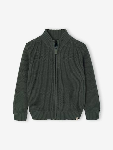 High Neck Long-Sleeved Cardigan for Boys green+navy blue 
