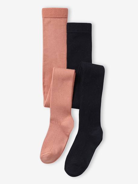 Pack of 2 Pairs of Rib Knit Tights for Girls night blue 