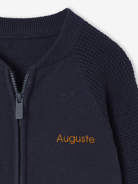 Long-Sleeved Varsity Cardigan for Boys marl grey+navy blue 