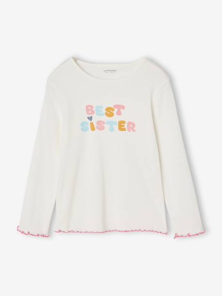 'Best Sister' Pyjamas in Ribbed Jersey Knit, for Girls ecru 