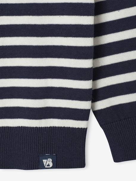 Basic Round-Neck Long-Sleeved Jumper for Boys navy blue+striped blue 