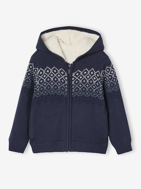 Hooded Sherpa-Lined Cardigan for Boys navy blue 