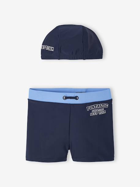 Boxers + beanie swimsuit set for boys ink blue 