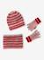 Girl's striped set: beanie + snood + mittens/gloves blush 