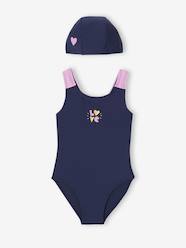 -Swimsuit Set Comprising One-Piece Swimsuit + Beanie for Girls 