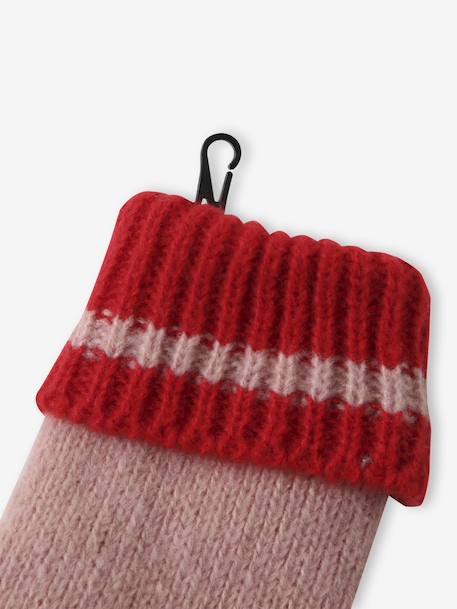 Girl's striped set: beanie + snood + mittens/gloves blush 