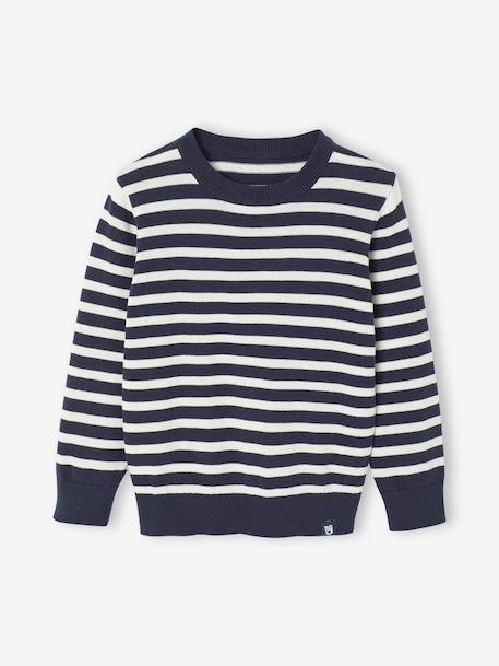 Basic Round-Neck Long-Sleeved Jumper for Boys navy blue+striped blue 