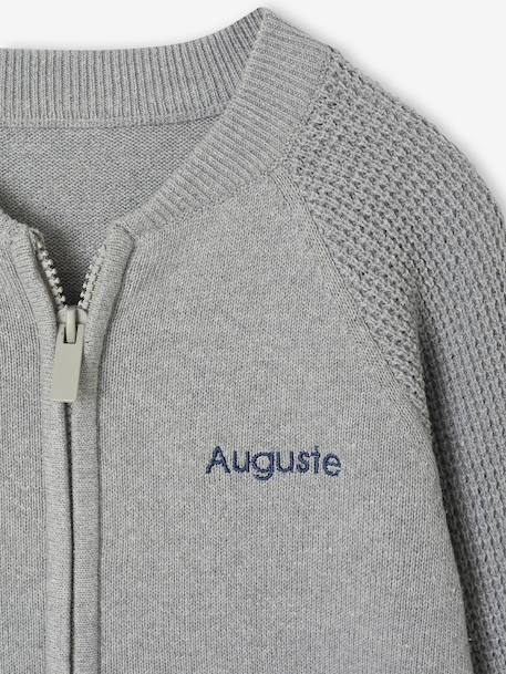 Long-Sleeved Varsity Cardigan for Boys marl grey+navy blue 