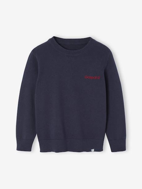 Basic Round-Neck Long-Sleeved Jumper for Boys navy blue+striped blue 