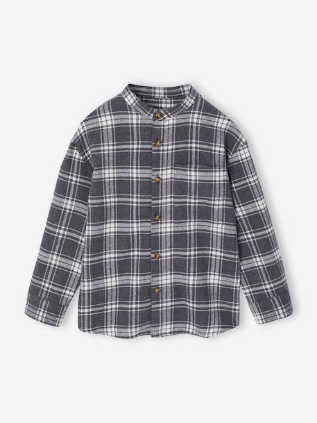 Boy's long-sleeved flannel shirt chequered grey 