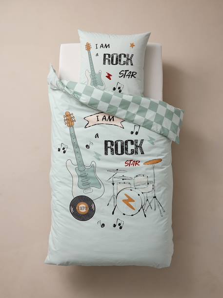Duvet Cover Set + Pillowcase for Children, ROCK MUSIC sage green 