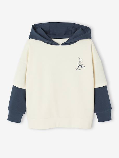 Hooded 2-in-1-Effect Sweatshirt with Print, for Boys ecru 