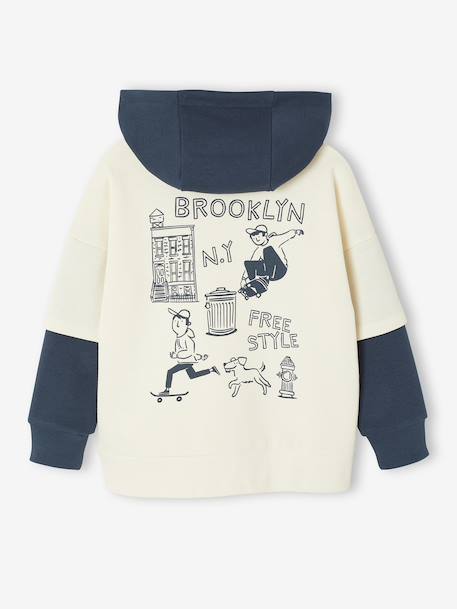 Hooded 2-in-1-Effect Sweatshirt with Print, for Boys ecru 