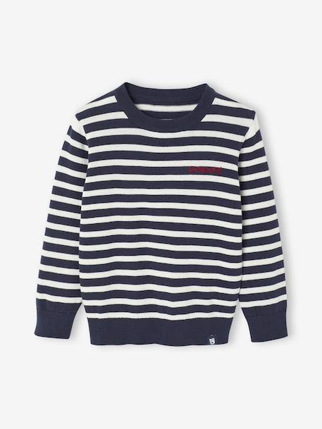 Basic Round-Neck Long-Sleeved Jumper for Boys navy blue+striped blue 