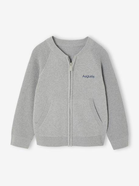 Long-Sleeved Varsity Cardigan for Boys marl grey+navy blue 