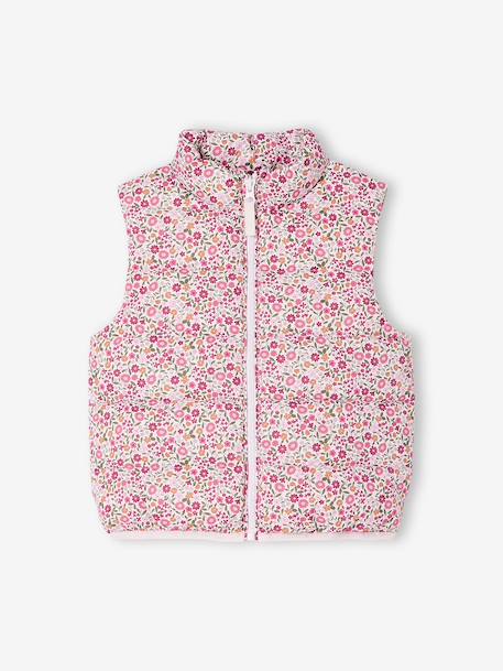 Sleeveless Lightweight Jacket with Floral Pattern for Girls navy blue+printed pink 