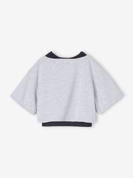 2-in-1 cropped sports T-shirt with girls bras marl grey 
