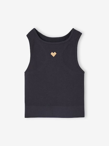 2-in-1 cropped sports T-shirt with girls bras marl grey 