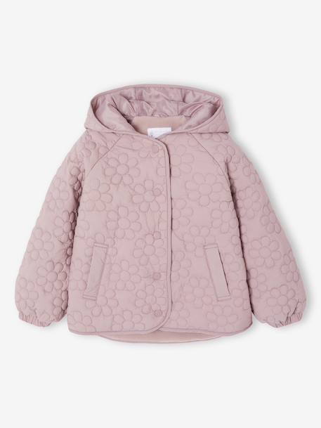 Lightweight Floral Jacket with Hood for Girls grey green+mauve 
