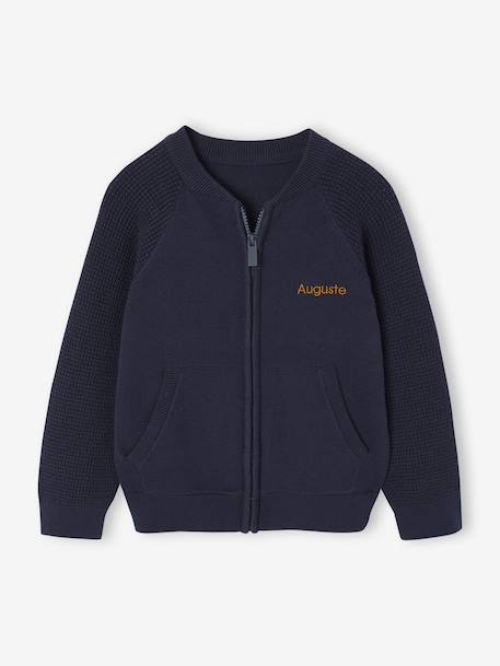 Long-Sleeved Varsity Cardigan for Boys marl grey+navy blue 