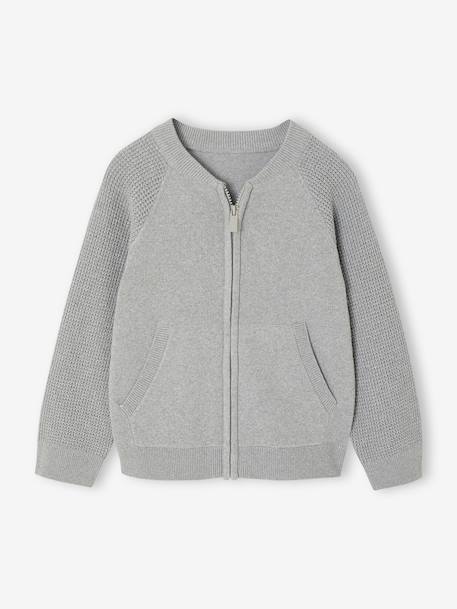 Long-Sleeved Varsity Cardigan for Boys marl grey+navy blue 