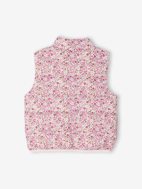 Sleeveless Lightweight Jacket with Floral Pattern for Girls navy blue+printed pink 