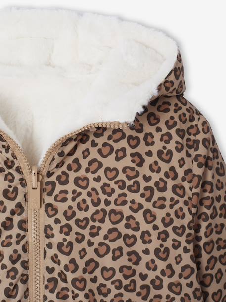 Reversible Leopard/Sherpa Windcheater with Hood for Girls beige+vanilla 
