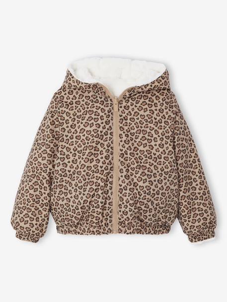Reversible Leopard/Sherpa Windcheater with Hood for Girls beige+vanilla 