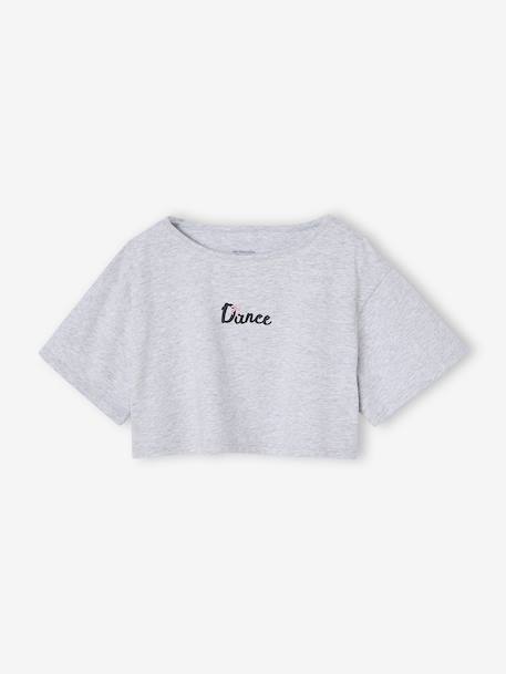 2-in-1 cropped sports T-shirt with girls bras marl grey 