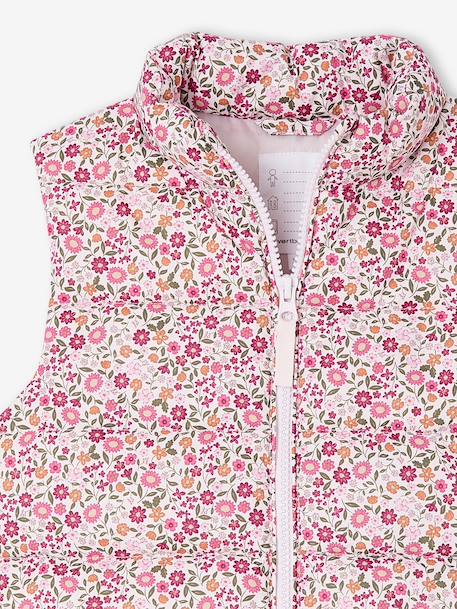 Sleeveless Lightweight Jacket with Floral Pattern for Girls navy blue+printed pink 