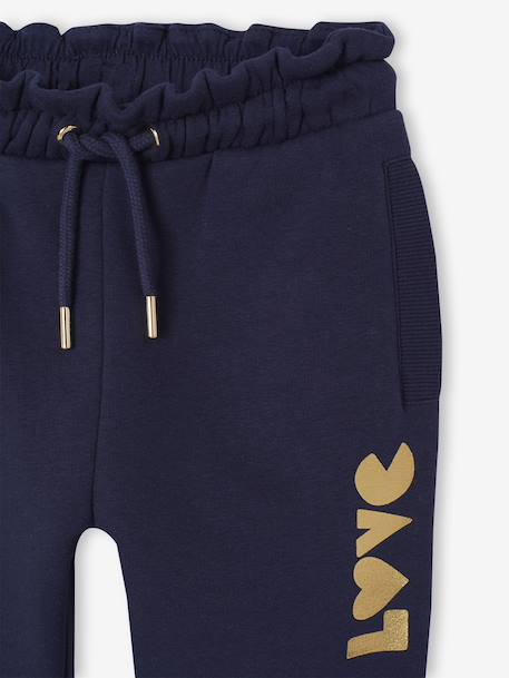 Girls' fleece joggers with leg print navy blue+rose+sage green 