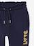 Girls' fleece joggers with leg print navy blue+rose+sage green 