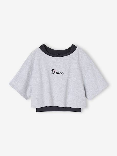 2-in-1 cropped sports T-shirt with girls bras marl grey 
