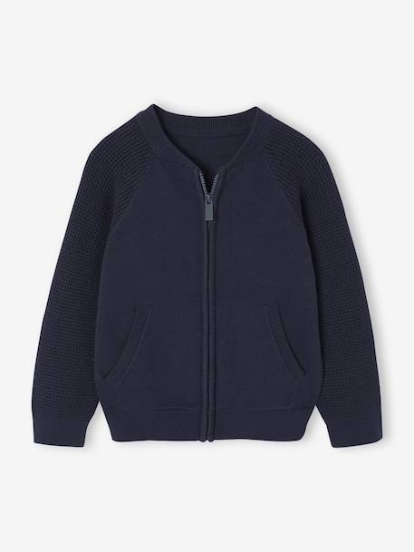 Long-Sleeved Varsity Cardigan for Boys marl grey+navy blue 