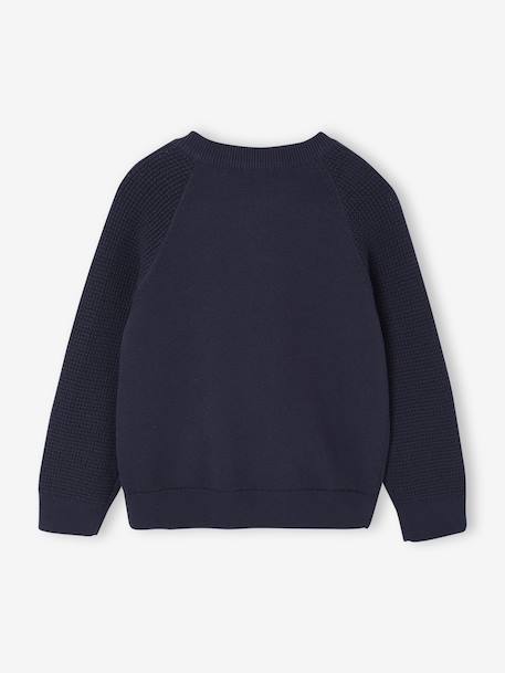 Long-Sleeved Varsity Cardigan for Boys marl grey+navy blue 