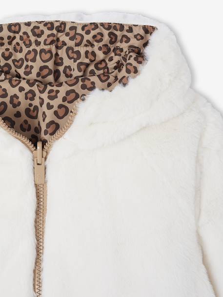 Reversible Leopard/Sherpa Windcheater with Hood for Girls beige+vanilla 