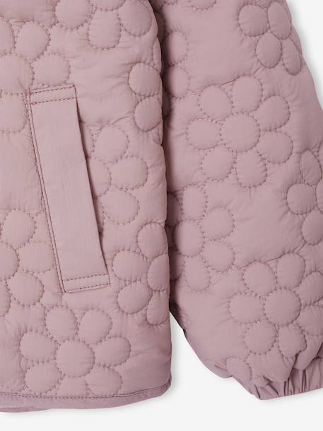 Lightweight Floral Jacket with Hood for Girls grey green+mauve 