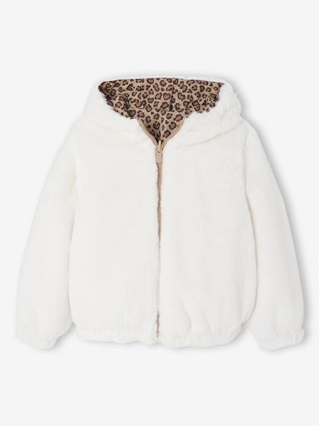 Reversible Leopard/Sherpa Windcheater with Hood for Girls beige+vanilla 