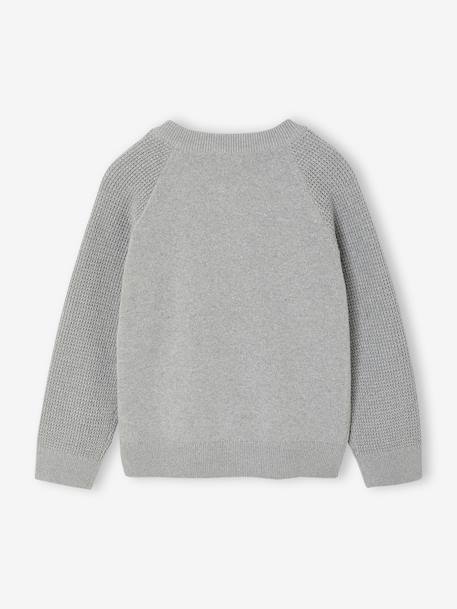 Long-Sleeved Varsity Cardigan for Boys marl grey+navy blue 
