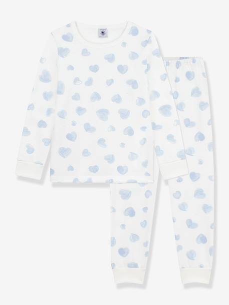 Children's pyjamas in printed fleece with heart design by PETIT BATEAU light blue 
