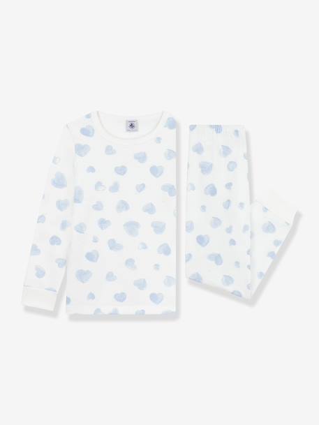 Children's pyjamas in printed fleece with heart design by PETIT BATEAU light blue 