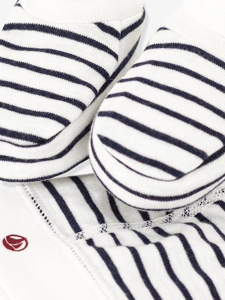 Unisex Beanie & Booties Set for Babies, PETIT BATEAU navy blue+white 