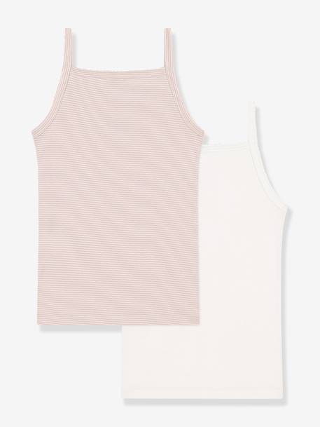 Pack of 2 Cotton Tank Tops with Thin Straps, PETIT BATEAU pale pink 