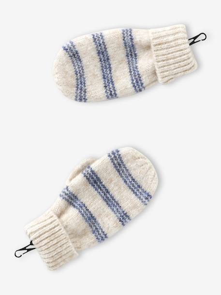 Striped Set: Beanie + Snood + Mittens/Gloves for Girls vanilla 