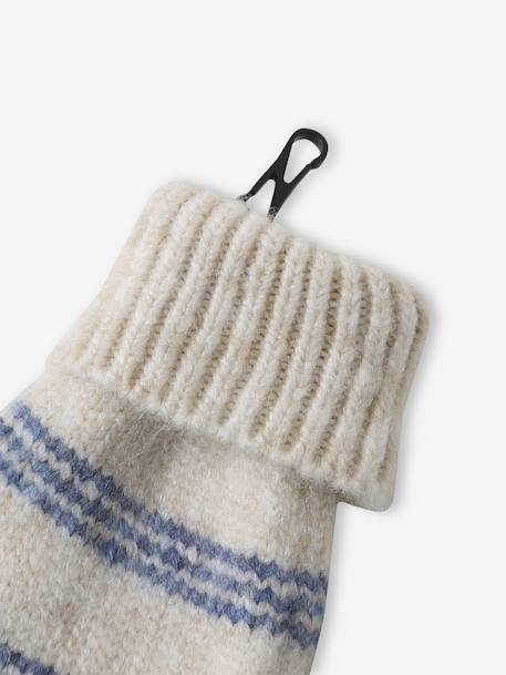 Striped Set: Beanie + Snood + Mittens/Gloves for Girls vanilla 