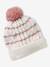 Girl's twisted knit set: beanie + snood + mittens/gloves ecru 