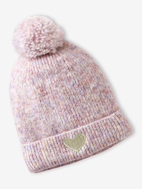 'Heart' Beanie + Snood + Gloves/Mittens Set for Girls ecru+navy blue+rosy 