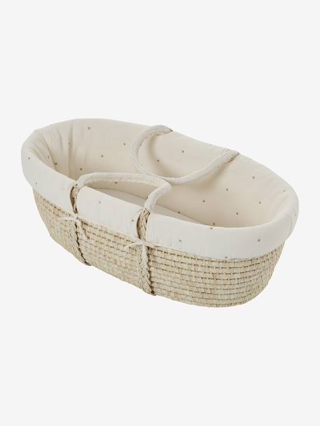 Moses Basket in Woven Natural Fibres for Babies, ENVIE DE FRAISE 0016+beige+sage green 
