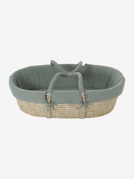 Moses Basket in Woven Natural Fibres for Babies, ENVIE DE FRAISE 0016+beige+sage green 