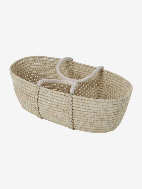 Moses Basket in Woven Natural Fibres for Babies, ENVIE DE FRAISE 0016+beige+sage green 